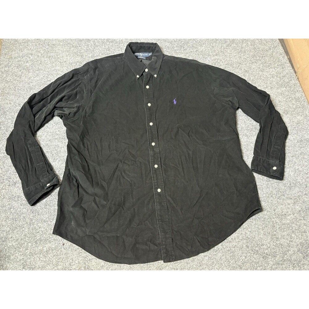 Ralph Lauren Shirt Mens XL Black Long Sleeve Corduroy Button-Down Logo Casual